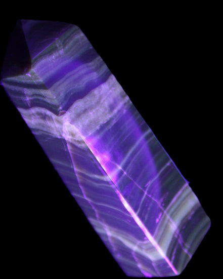 Chocolate Calcite obelisk 119*32mm 270g in UV light  - Rocks and Things Store