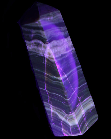 Chocolate Calcite obelisk 119*32mm 270g in UV light  - Rocks and Things Store