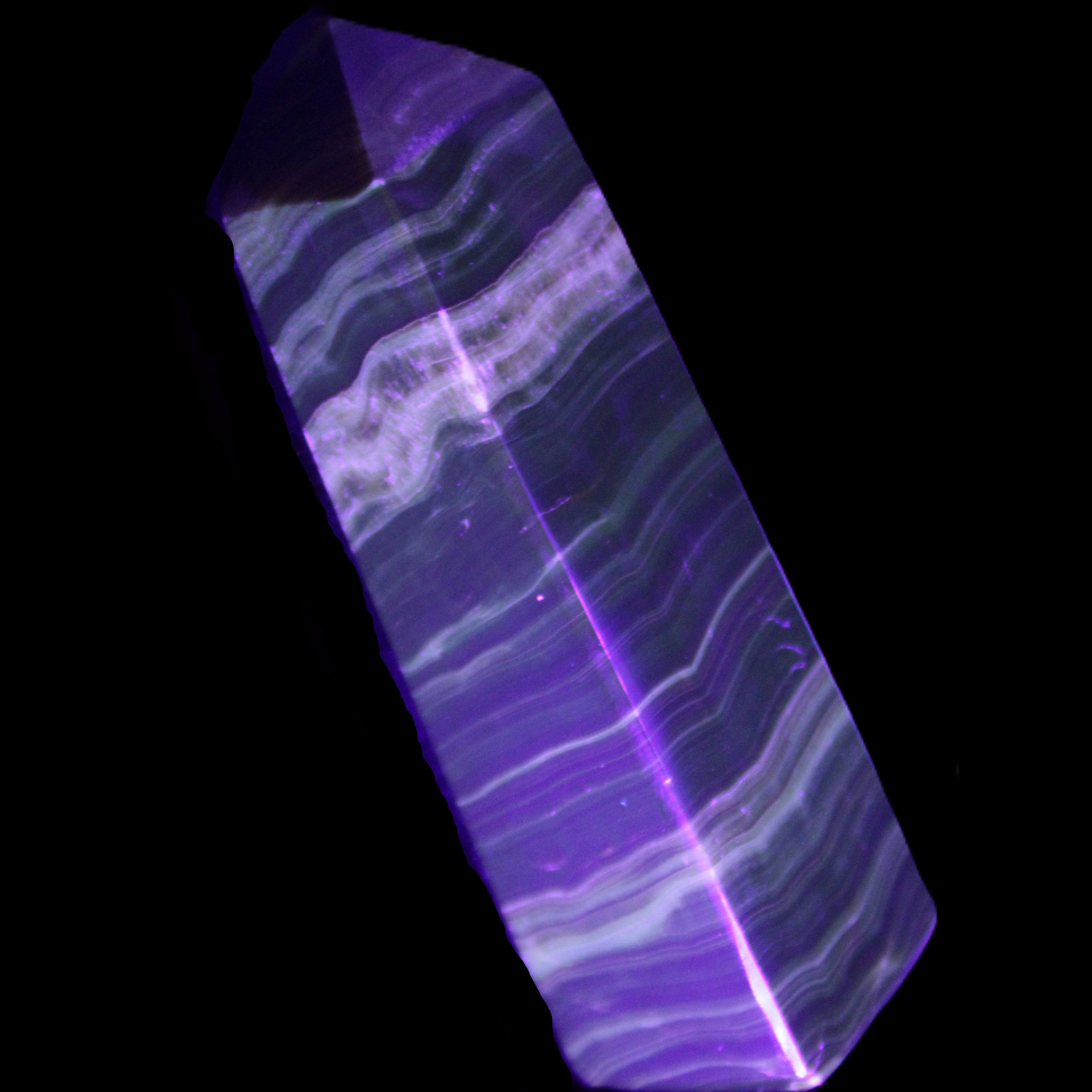 Chocolate Calcite obelisk 119*32mm 270g in UV light  - Rocks and Things Store