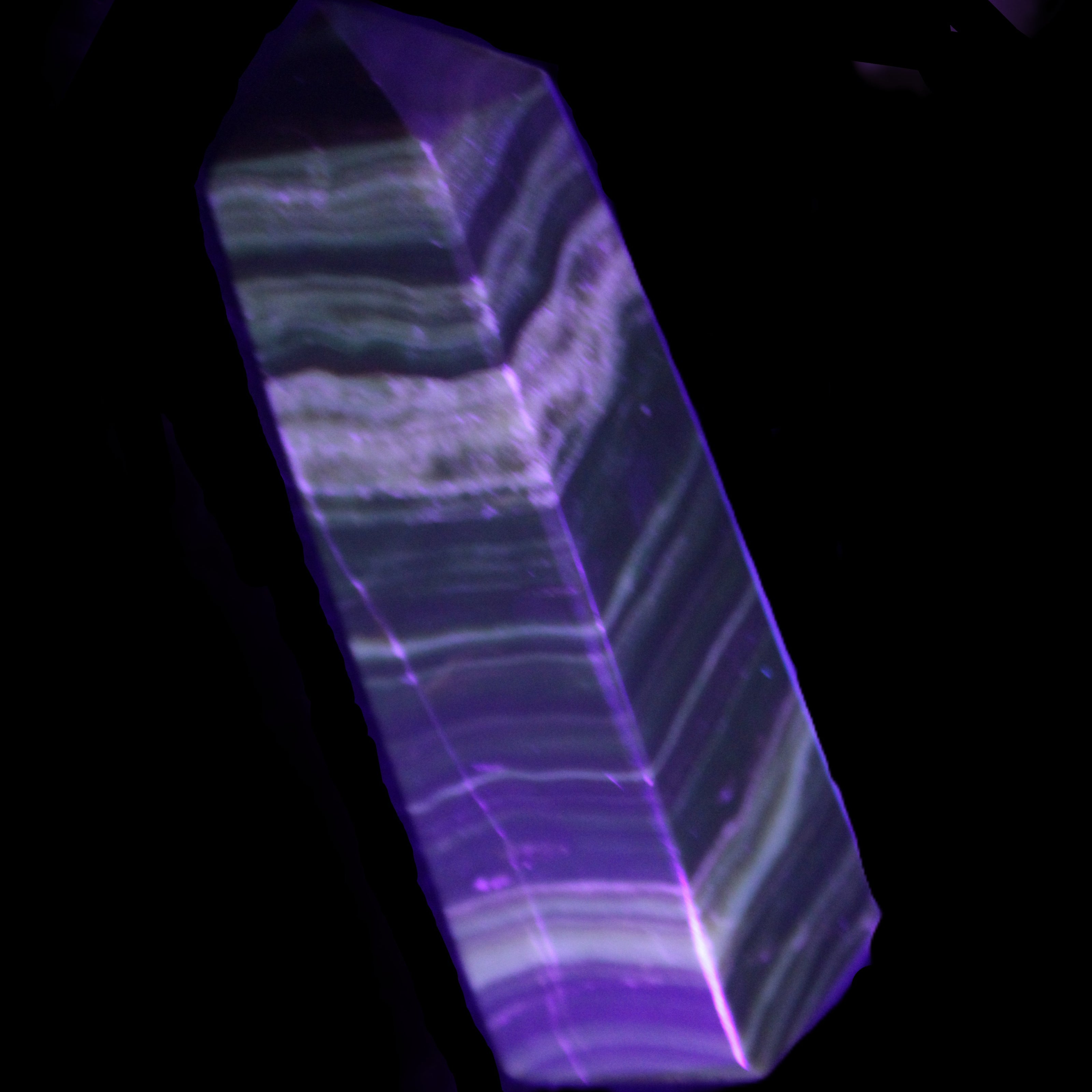 Chocolate Calcite obelisk 119*32mm 270g in UV light  - Rocks and Things Store