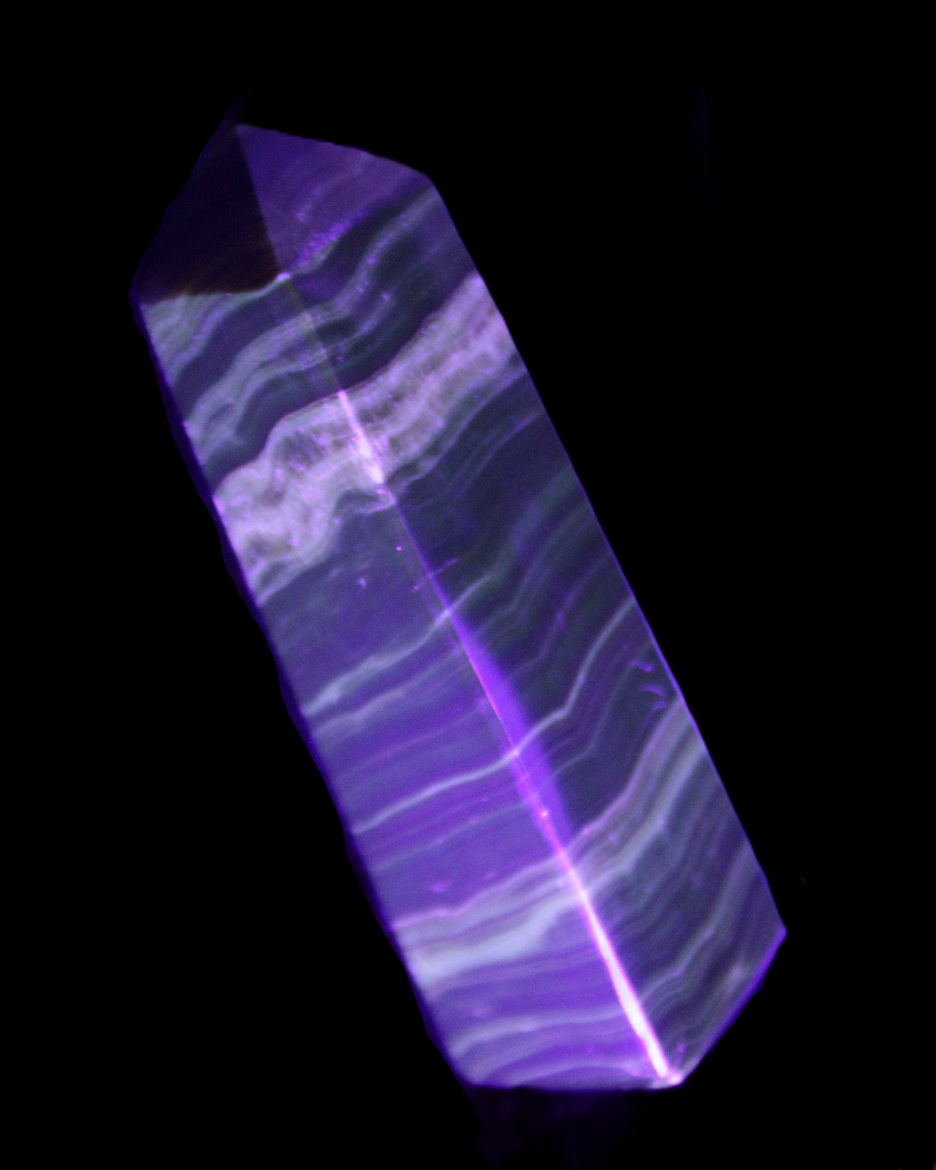 Chocolate Calcite obelisk 119*32mm 270g in UV light  - Rocks and Things Store