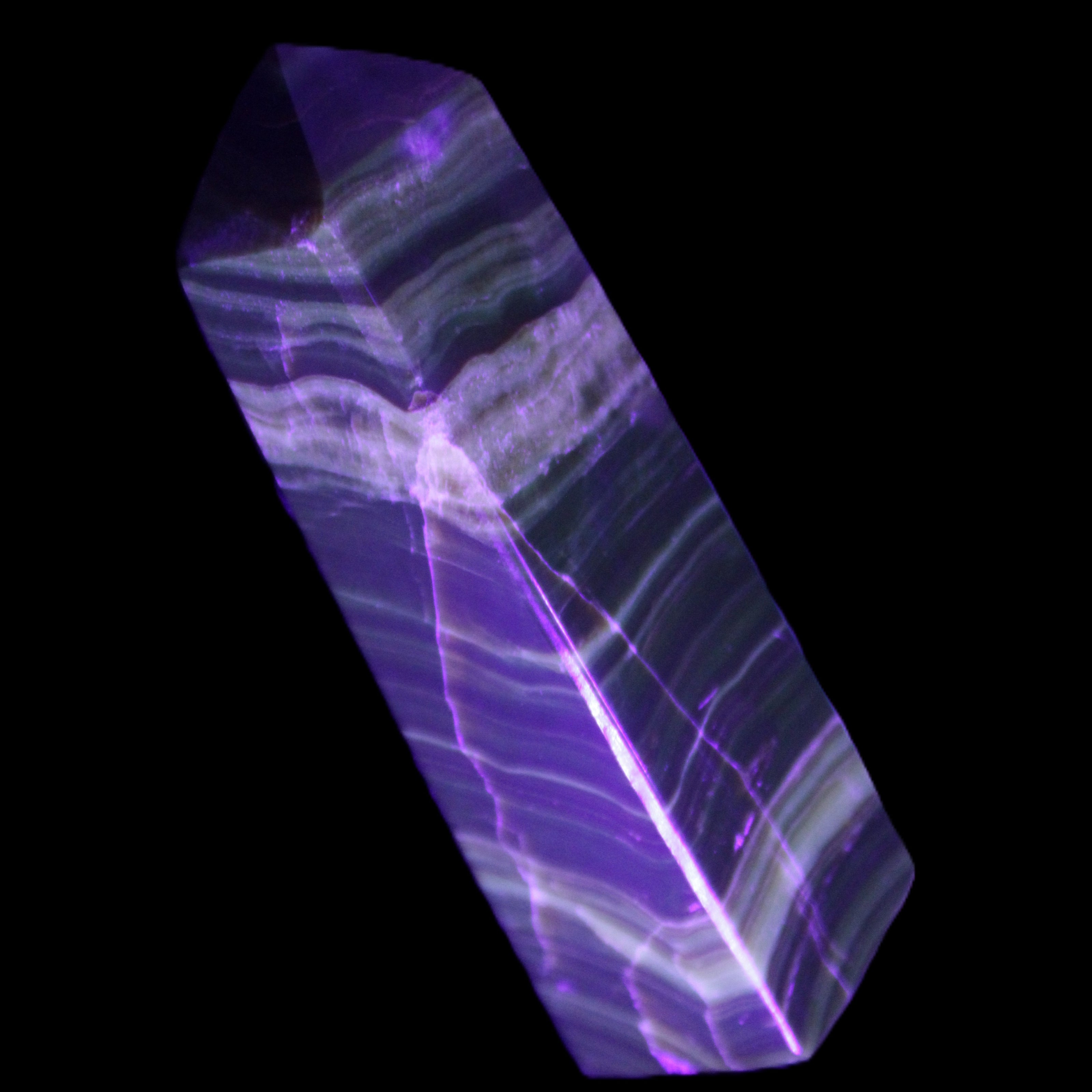 Chocolate Calcite obelisk 119*32mm 270g in UV light  - Rocks and Things Store