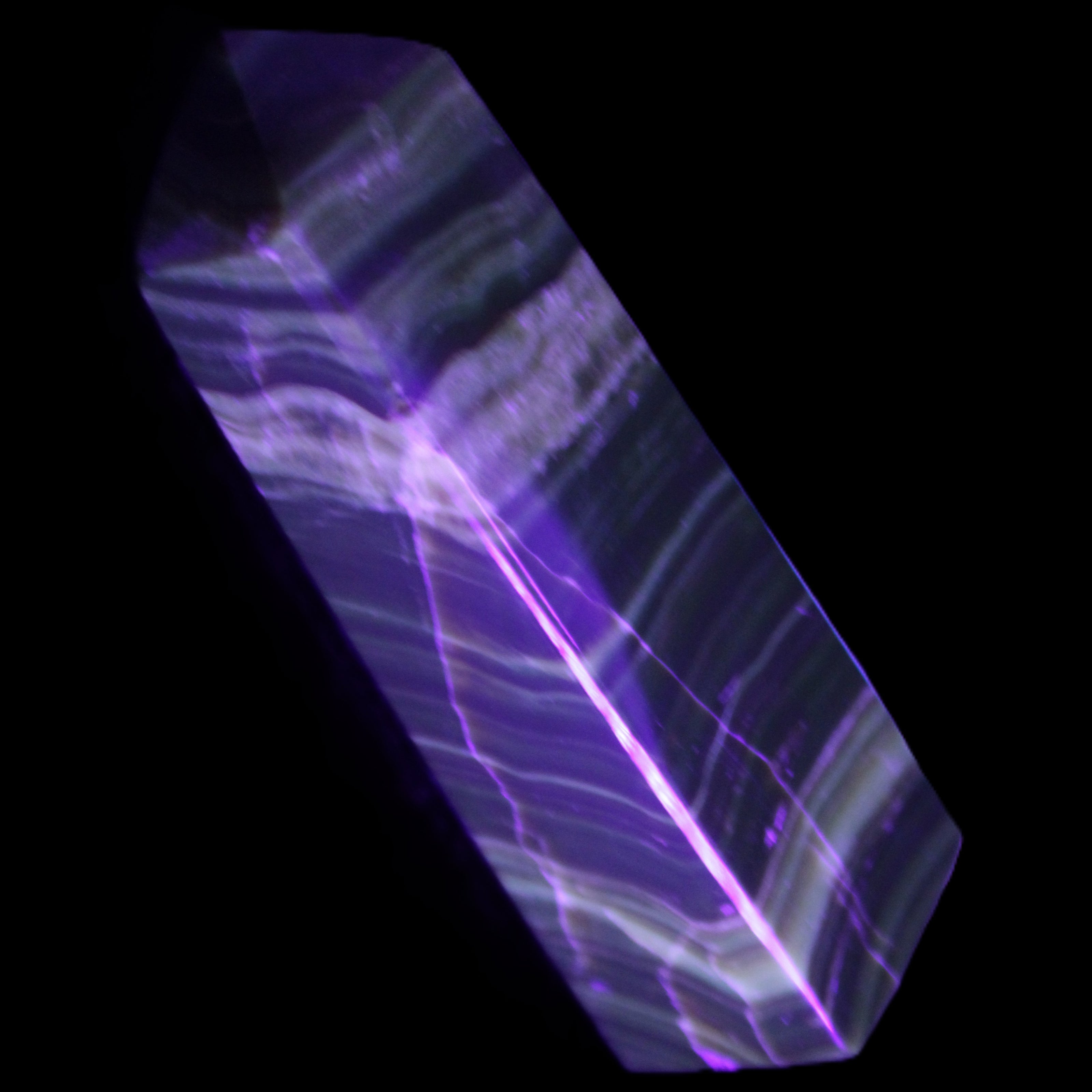 Chocolate Calcite obelisk 119*32mm 270g in UV light  - Rocks and Things Store