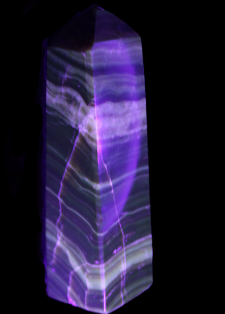 Chocolate Calcite obelisk 119*32mm 270g in UV light  - Rocks and Things Store