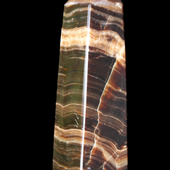 Chocolate Calcite obelisk 119*32mm 270g in UV light  - Rocks and Things Store