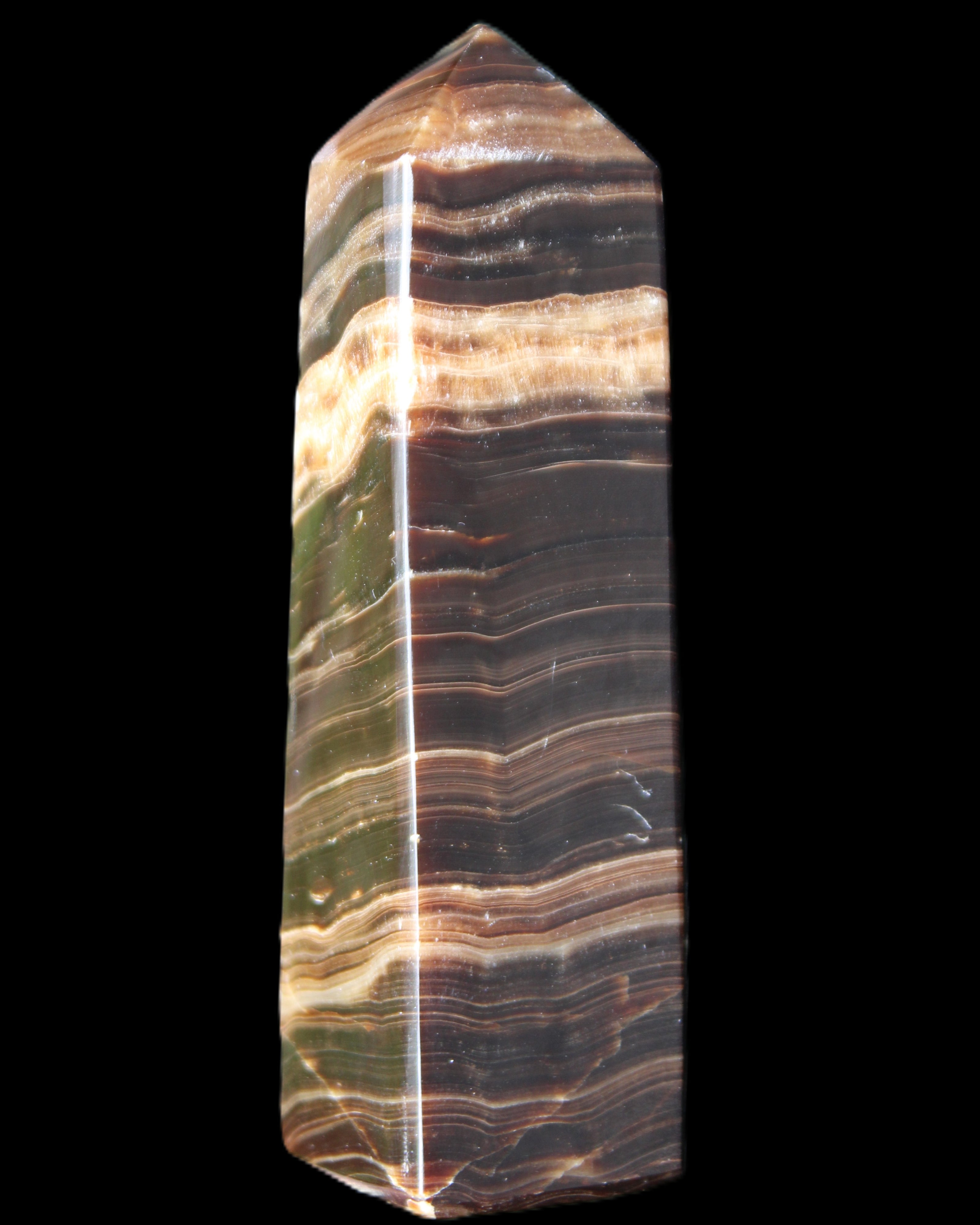 Chocolate Calcite obelisk 119*32mm 270g in UV light  - Rocks and Things Store