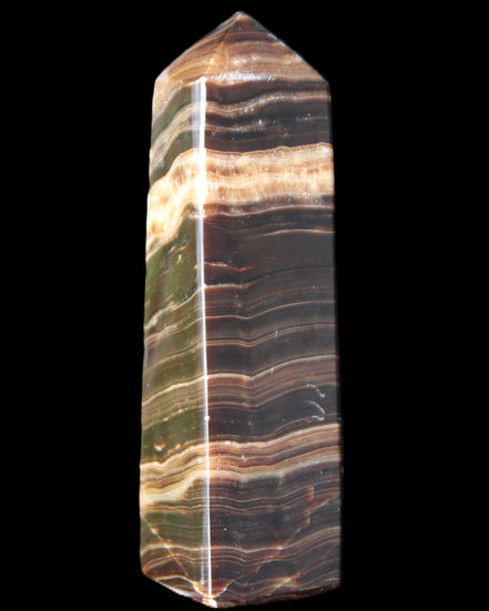 Chocolate Calcite obelisk 119*32mm 270g in UV light  - Rocks and Things Store