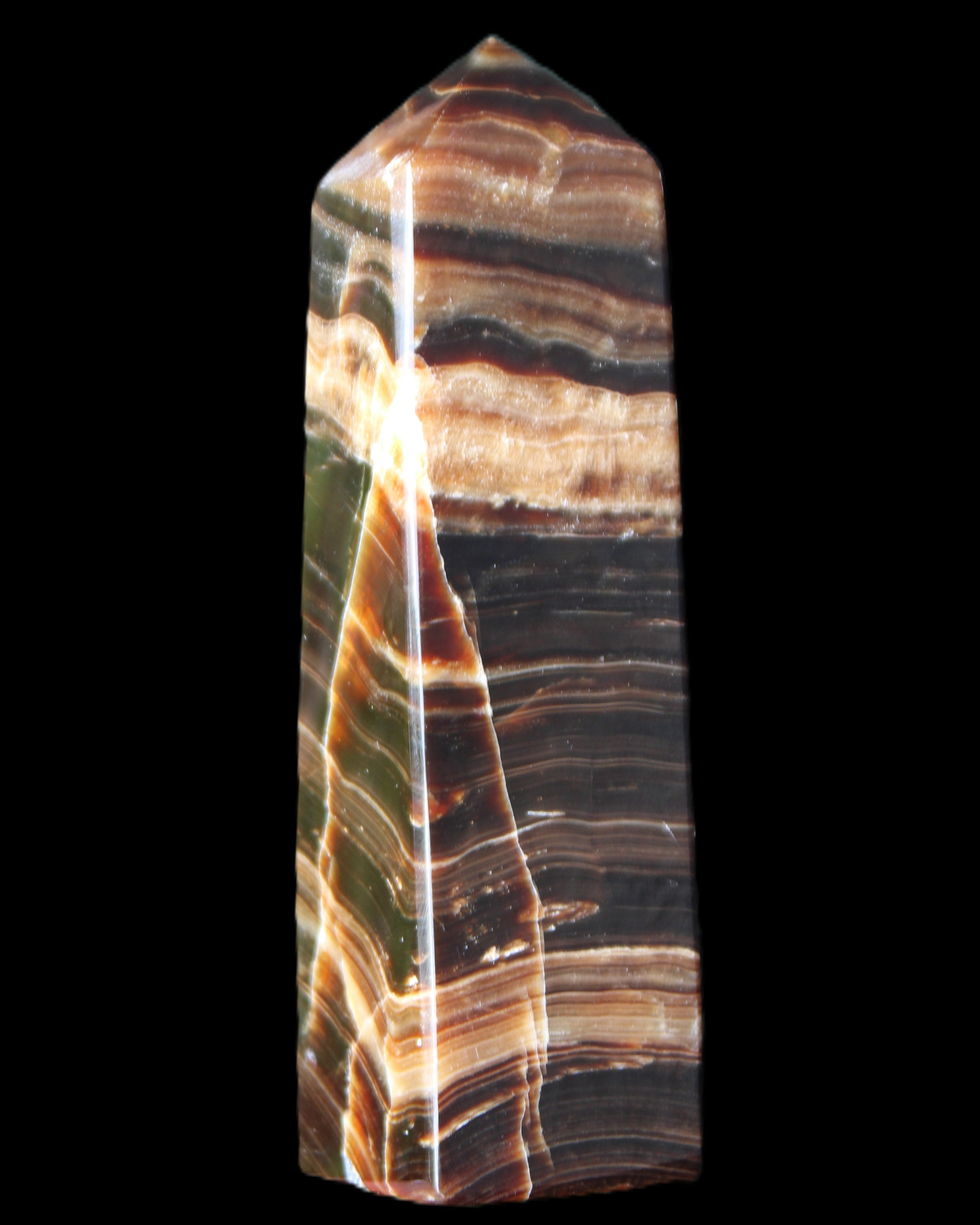 Chocolate Calcite obelisk 119*32mm 270g in UV light  - Rocks and Things Store