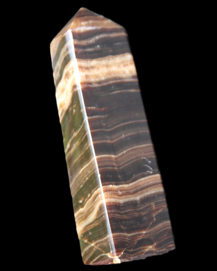Chocolate Calcite obelisk 119*32mm 270g in UV light  - Rocks and Things Store