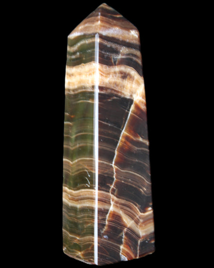 Chocolate Calcite obelisk 119*32mm 270g in UV light  - Rocks and Things Store