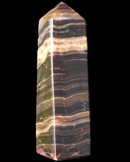 Chocolate Calcite obelisk 119*32mm 270g in UV light  - Rocks and Things Store