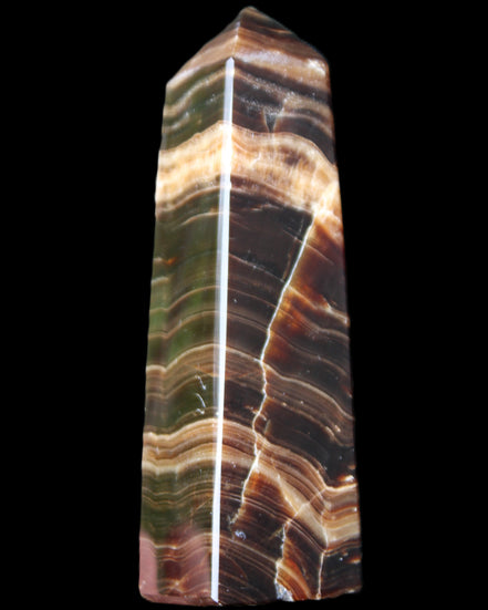 Chocolate Calcite obelisk 119*32mm 270g in UV light  - Rocks and Things Store