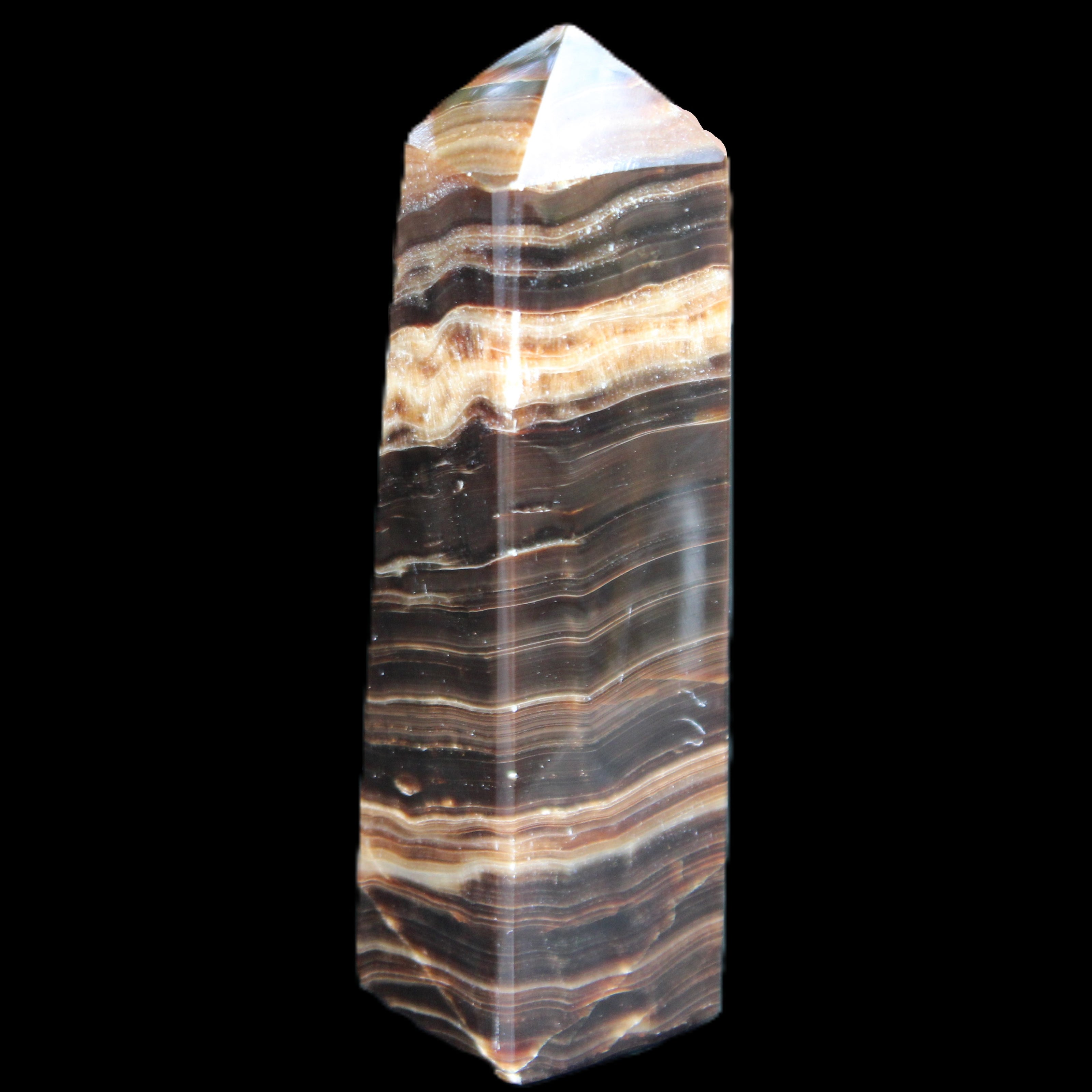 Chocolate Calcite obelisk 119*32mm 270g in UV light  - Rocks and Things Store