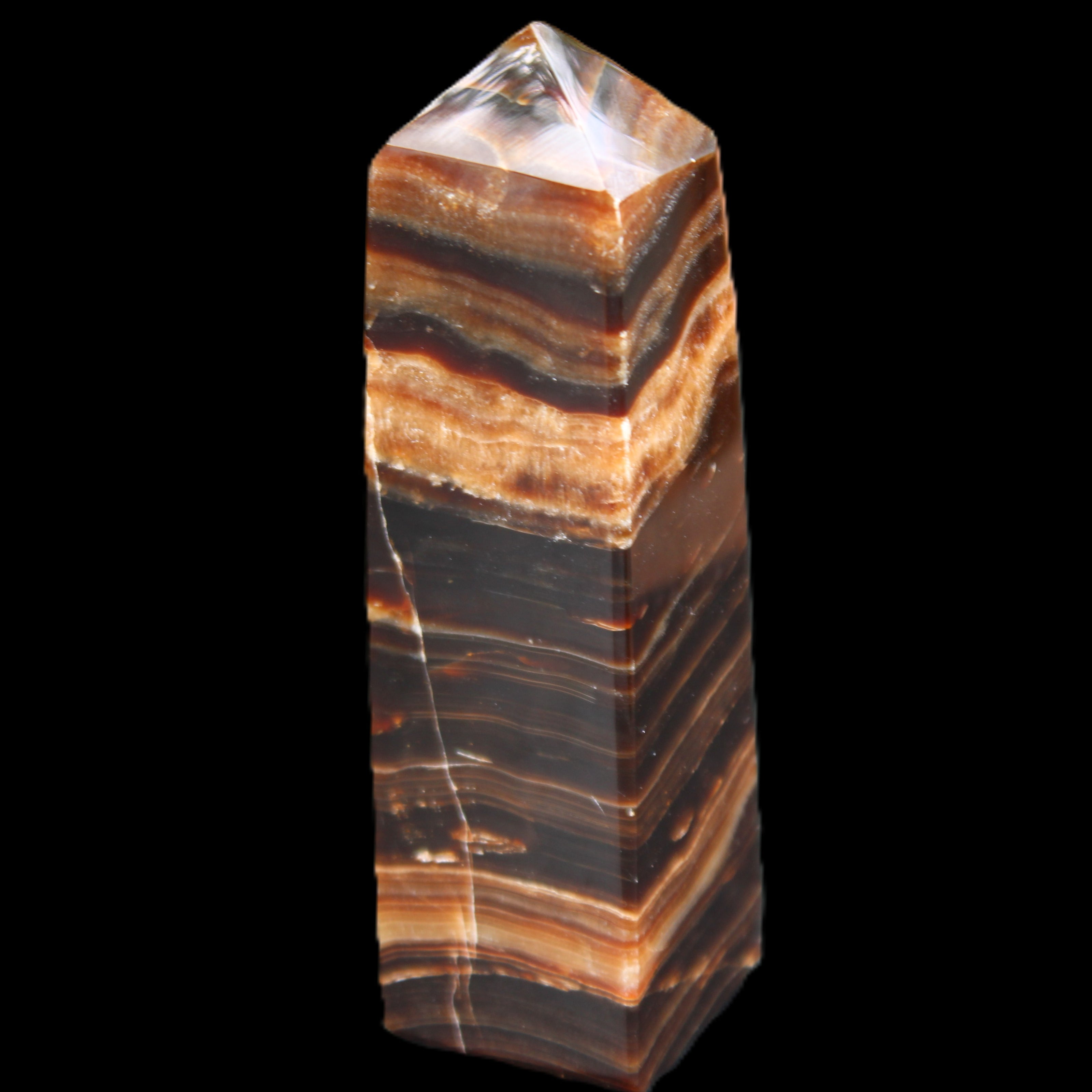 Chocolate Calcite obelisk 119*32mm 270g in UV light  - Rocks and Things Store