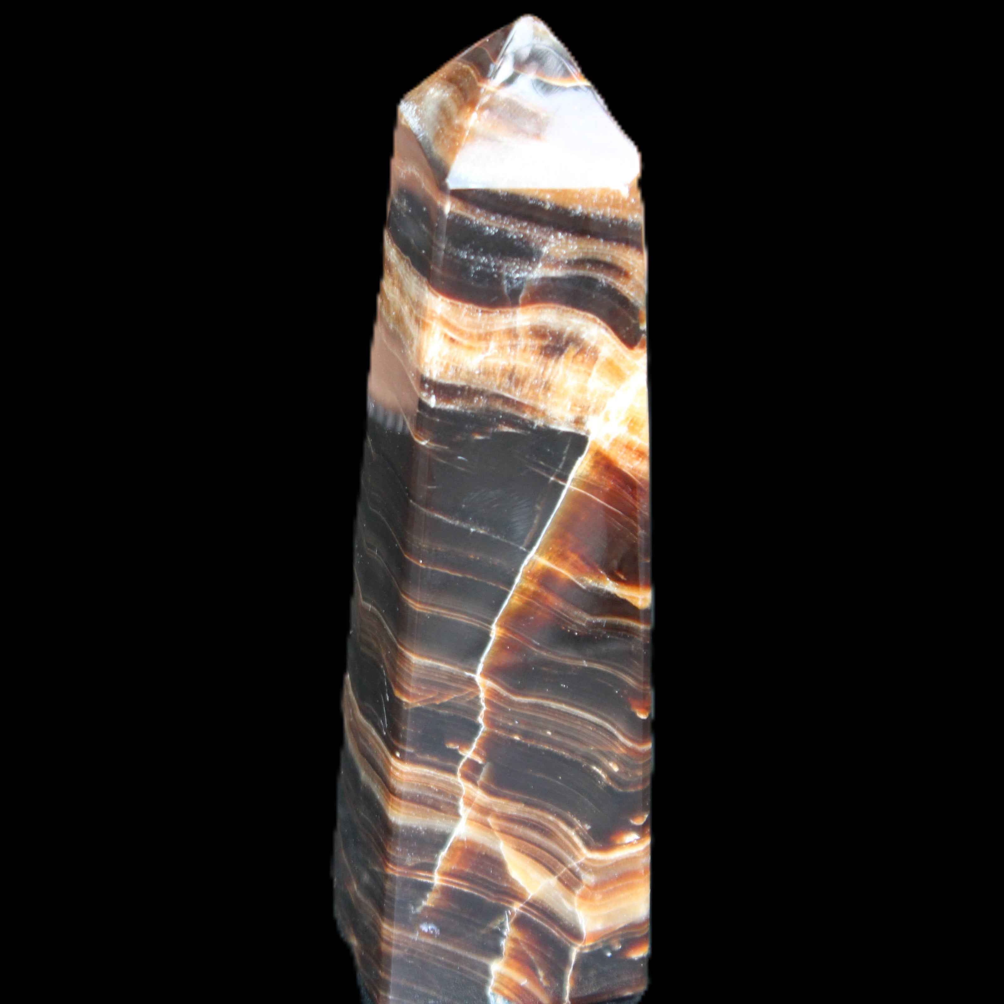 Chocolate Calcite obelisk 119*32mm 270g in UV light  - Rocks and Things Store