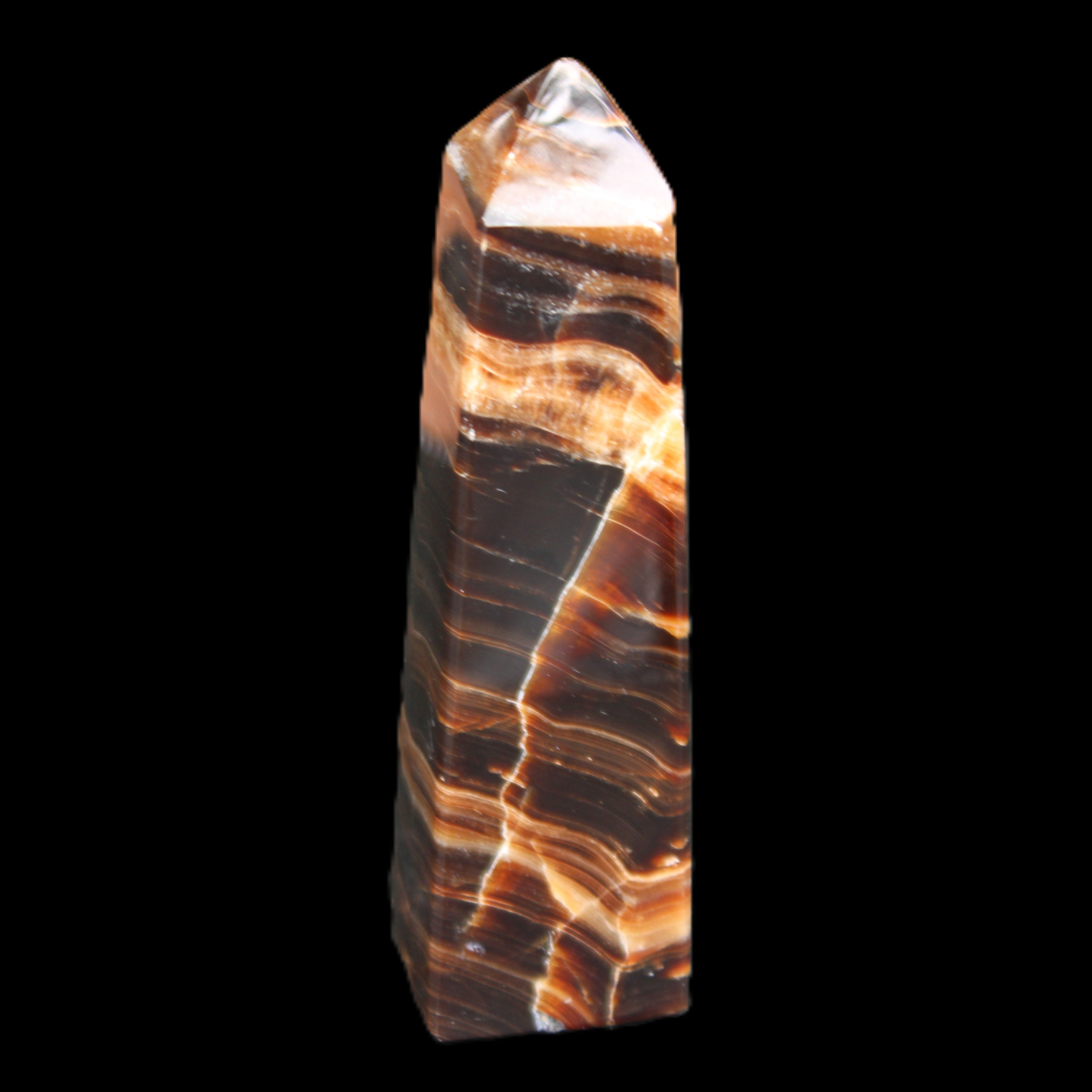 Chocolate Calcite obelisk 119*32mm 270g in UV light  - Rocks and Things Store