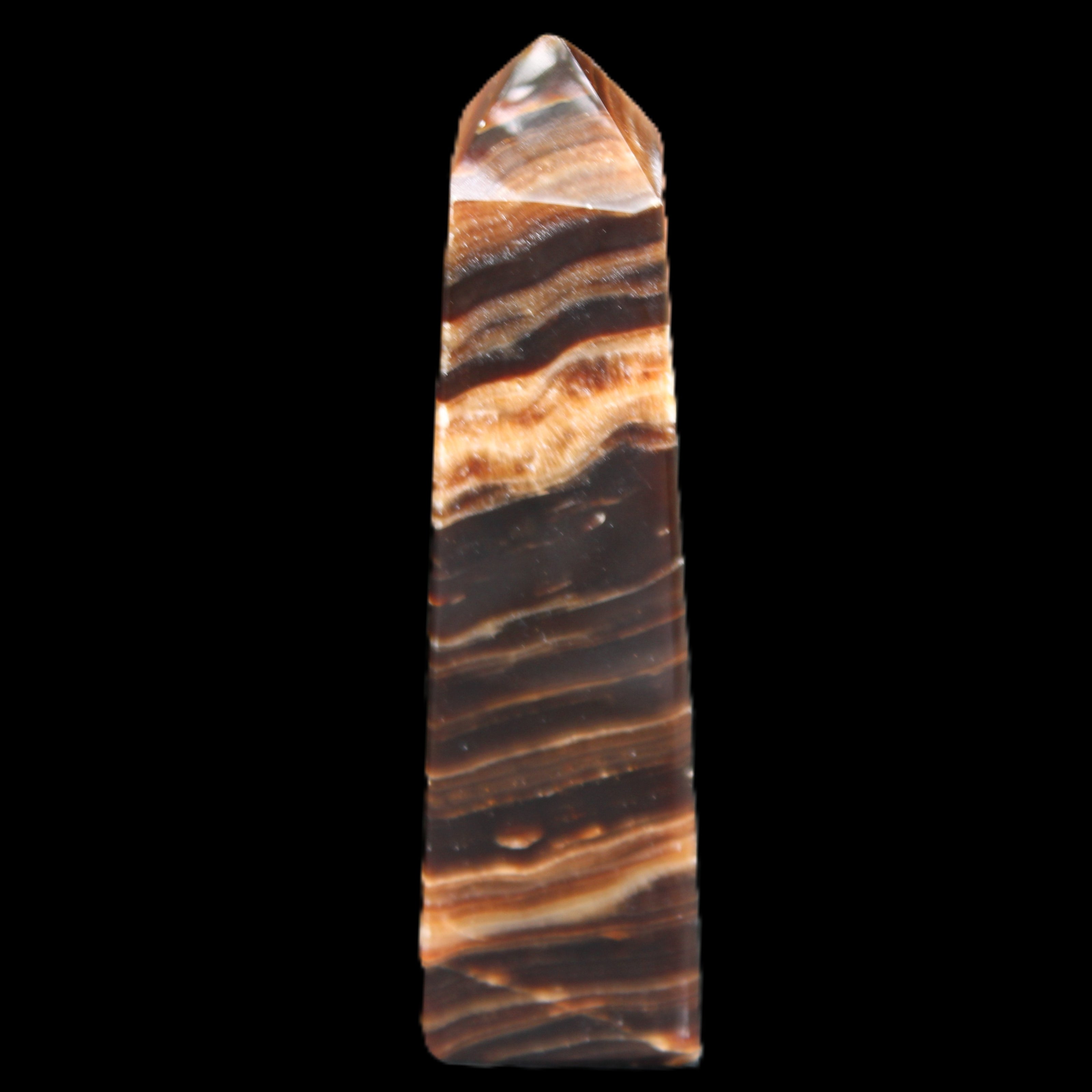 Chocolate Calcite obelisk 119*32mm 270g in UV light  - Rocks and Things Store