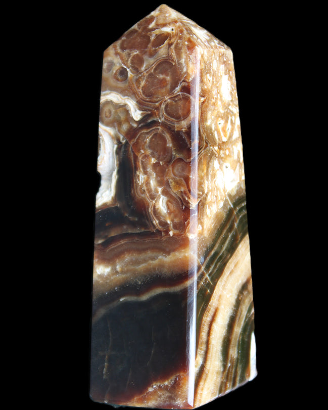 Chocolate Calcite obelisk 111*35mm 208g in UV light - Rocks and Things Store