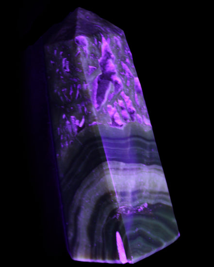 Chocolate Calcite obelisk 111*35mm 208g in UV light - Rocks and Things Store