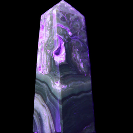 Chocolate Calcite obelisk 111*35mm 208g in UV light - Rocks and Things Store