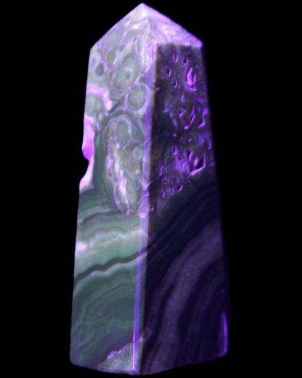 Chocolate Calcite obelisk 111*35mm 208g in UV light - Rocks and Things Store