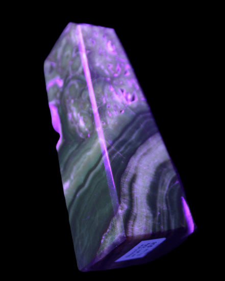 Chocolate Calcite obelisk 111*35mm 208g in UV light - Rocks and Things Store