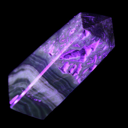 Chocolate Calcite obelisk 111*35mm 208g in UV light - Rocks and Things Store