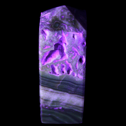 Chocolate Calcite obelisk 111*35mm 208g in UV light - Rocks and Things Store