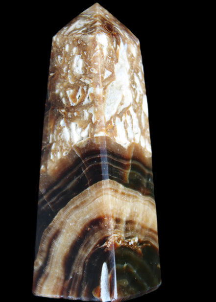 Chocolate Calcite obelisk 111*35mm 208g in UV light - Rocks and Things Store