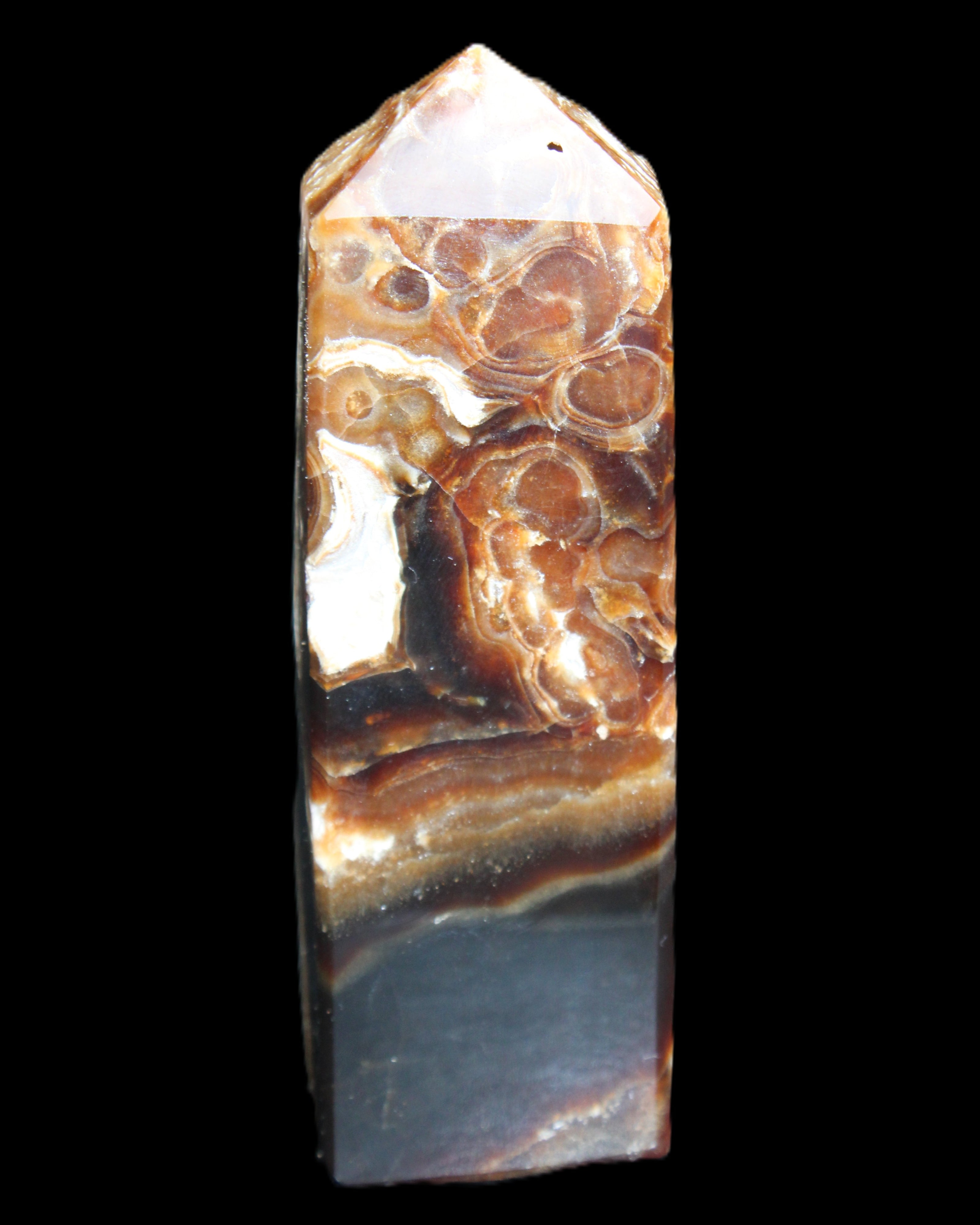 Chocolate Calcite obelisk 111*35mm 208g in UV light - Rocks and Things Store