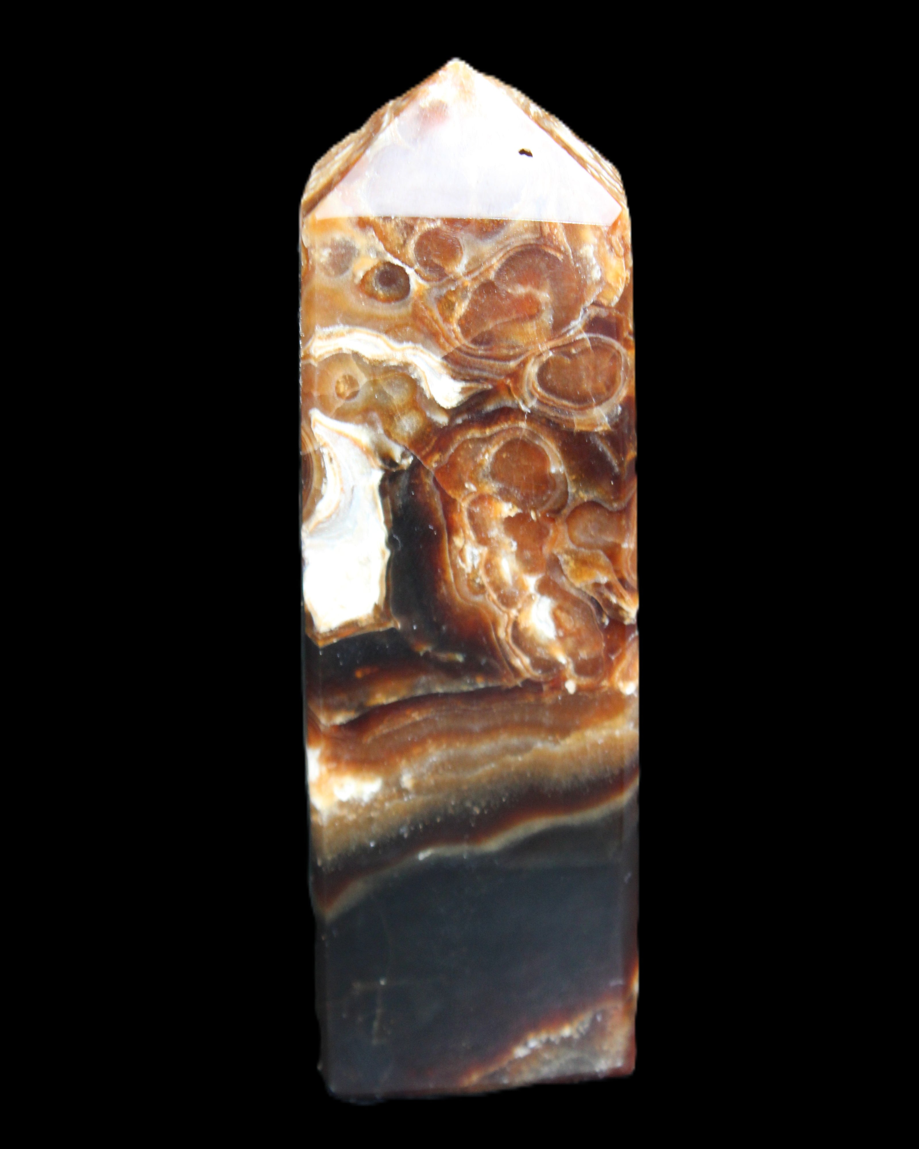 Chocolate Calcite obelisk 111*35mm 208g in UV light - Rocks and Things Store