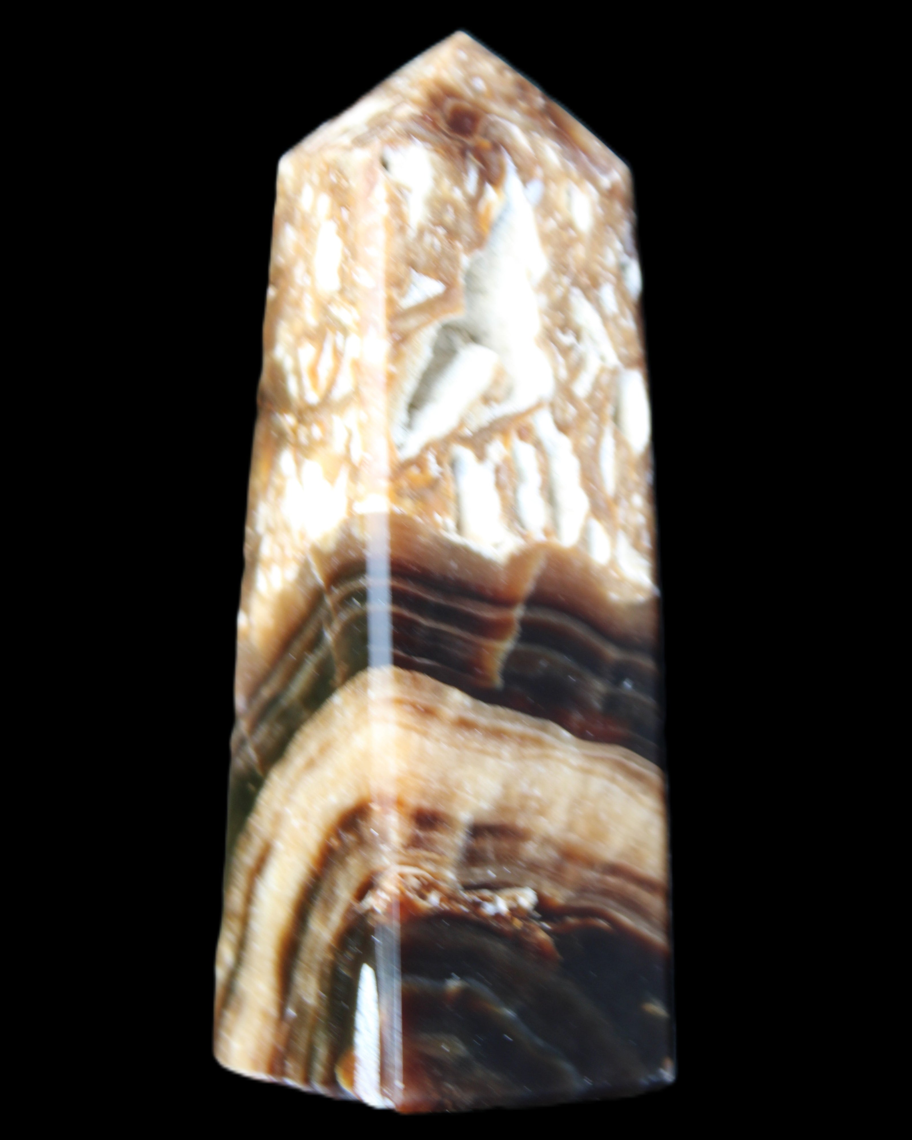 Chocolate Calcite obelisk 111*35mm 208g in UV light - Rocks and Things Store