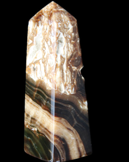 Chocolate Calcite obelisk 111*35mm 208g in UV light - Rocks and Things Store