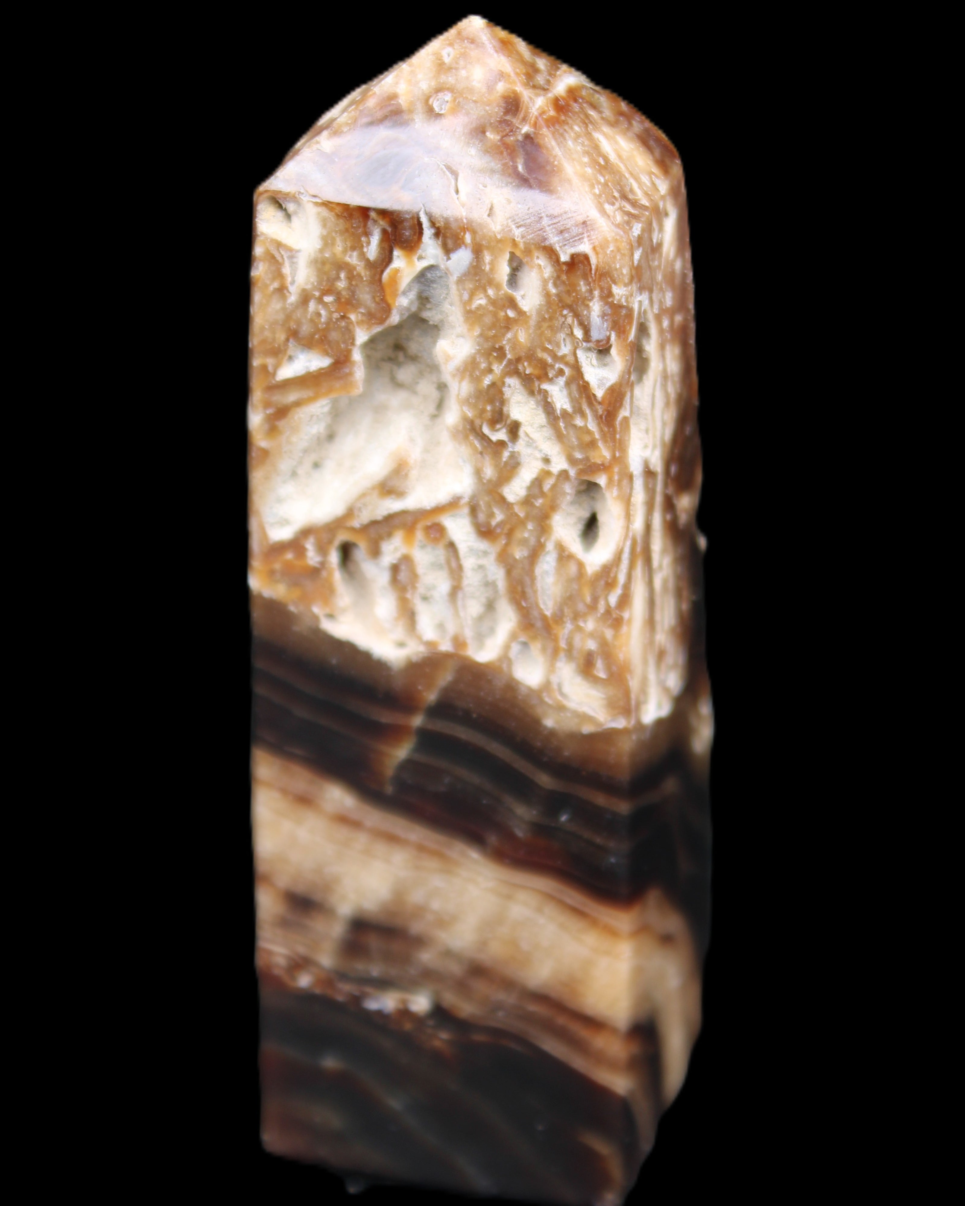 Chocolate Calcite obelisk 111*35mm 208g in UV light - Rocks and Things Store