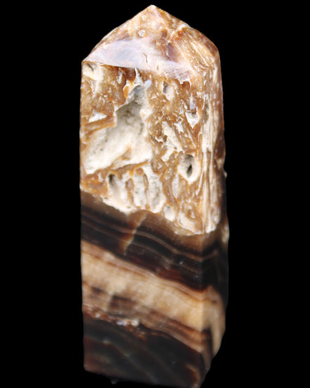 Chocolate Calcite obelisk 111*35mm 208g in UV light - Rocks and Things Store