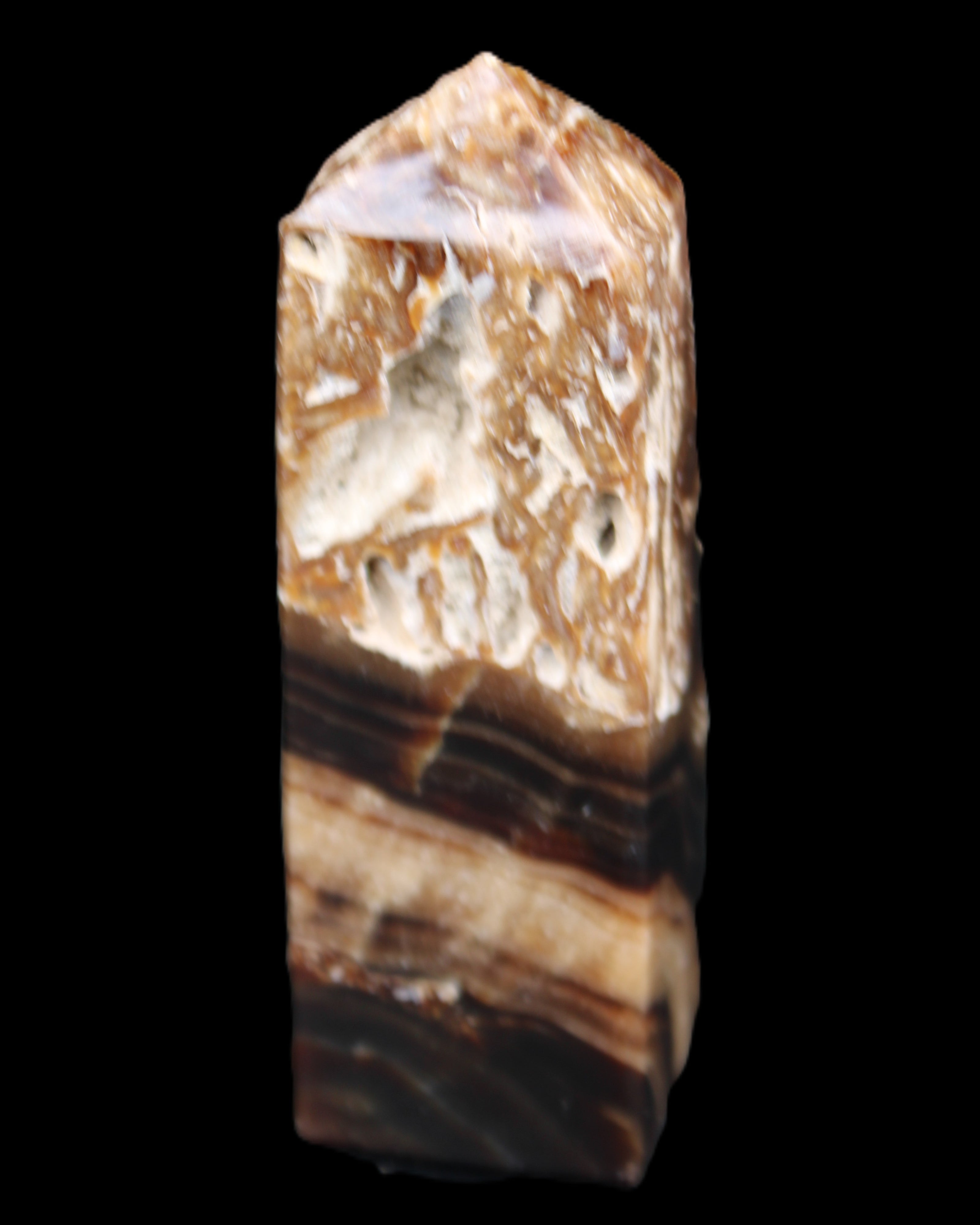 Chocolate Calcite obelisk 111*35mm 208g in UV light - Rocks and Things Store