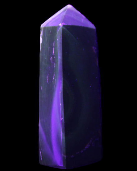 Chocolate Calcite obelisk 93*33mm 177g in UV light - Rocks and Things Store