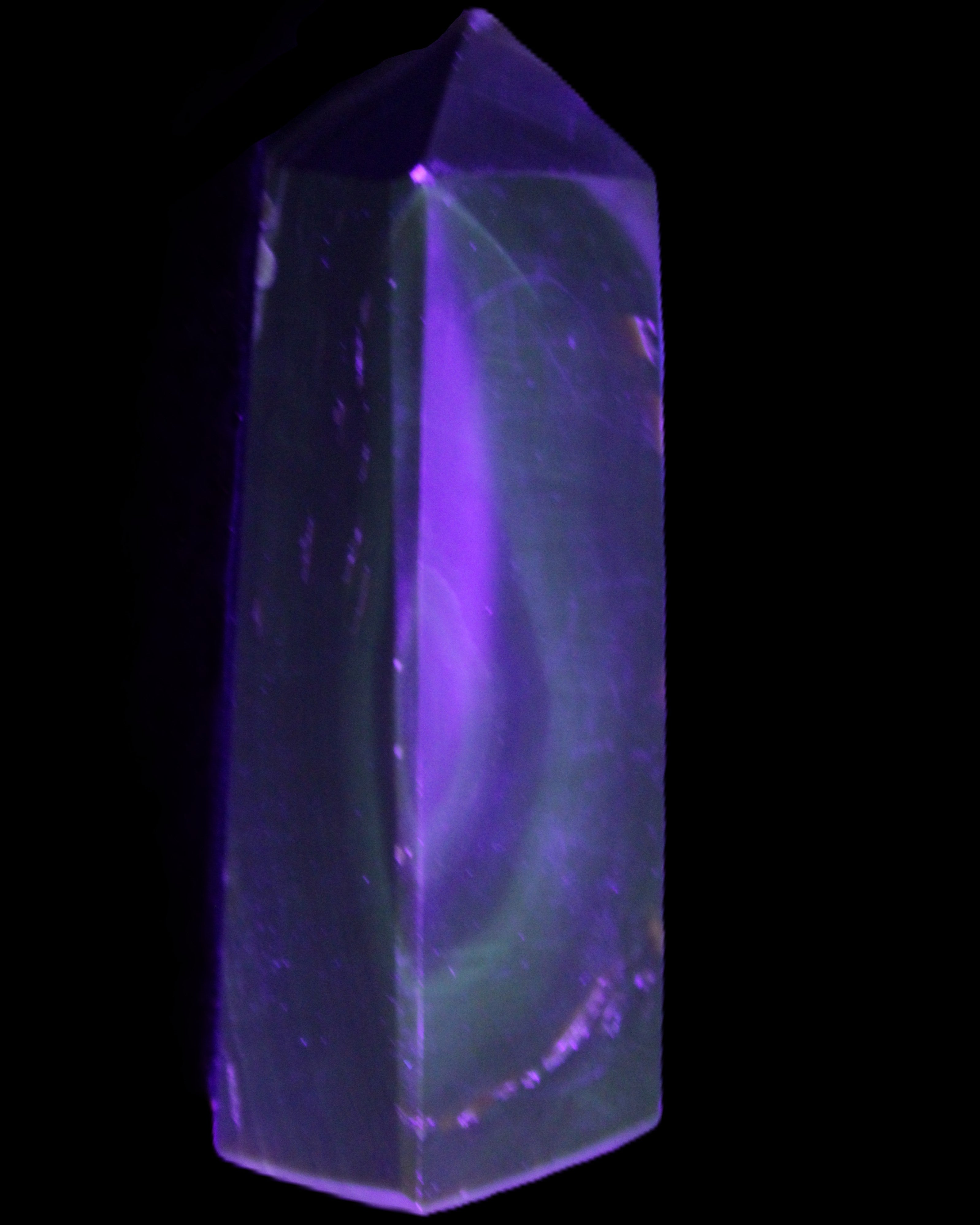 Chocolate Calcite obelisk 93*33mm 177g in UV light - Rocks and Things Store