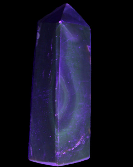 Chocolate Calcite obelisk 93*33mm 177g in UV light - Rocks and Things Store