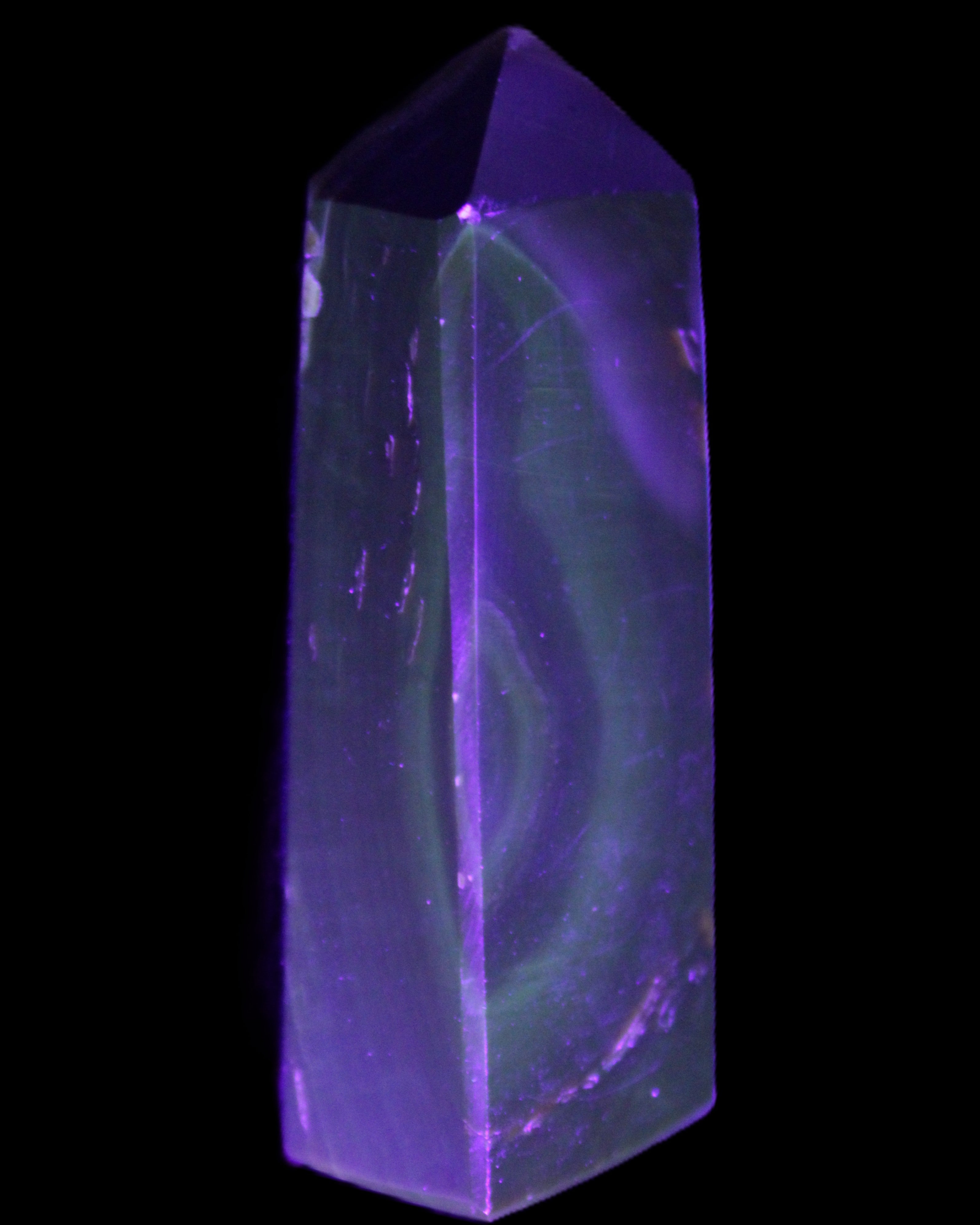 Chocolate Calcite obelisk 93*33mm 177g in UV light - Rocks and Things Store