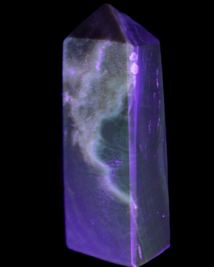 Chocolate Calcite obelisk 93*33mm 177g in UV light - Rocks and Things Store