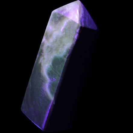 Chocolate Calcite obelisk 93*33mm 177g in UV light - Rocks and Things Store
