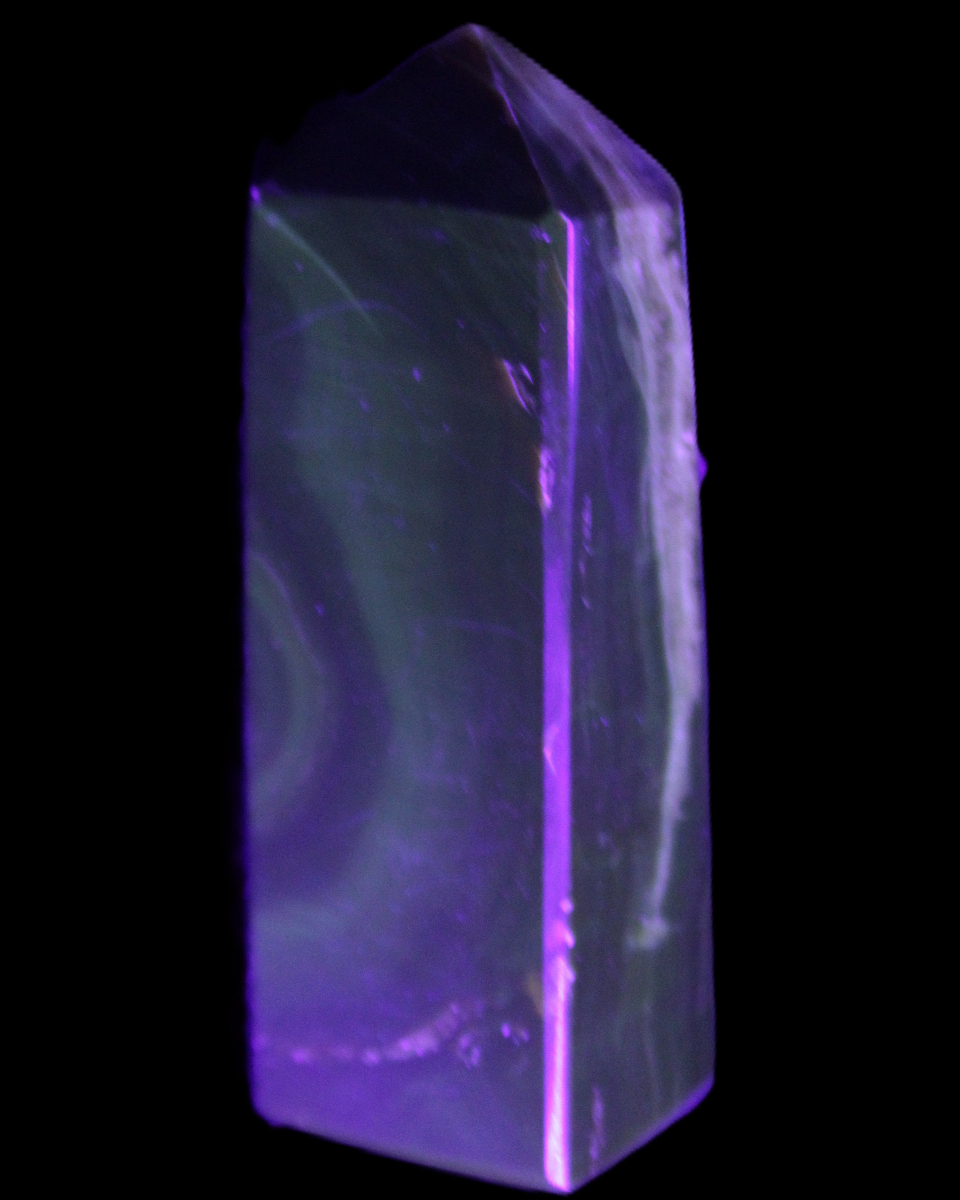 Chocolate Calcite obelisk 93*33mm 177g in UV light - Rocks and Things Store