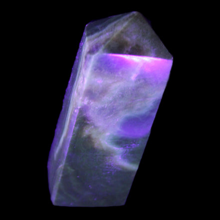 Chocolate Calcite obelisk 93*33mm 177g in UV light - Rocks and Things Store