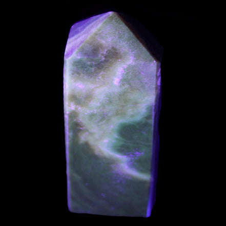 Chocolate Calcite obelisk 93*33mm 177g in UV light - Rocks and Things Store