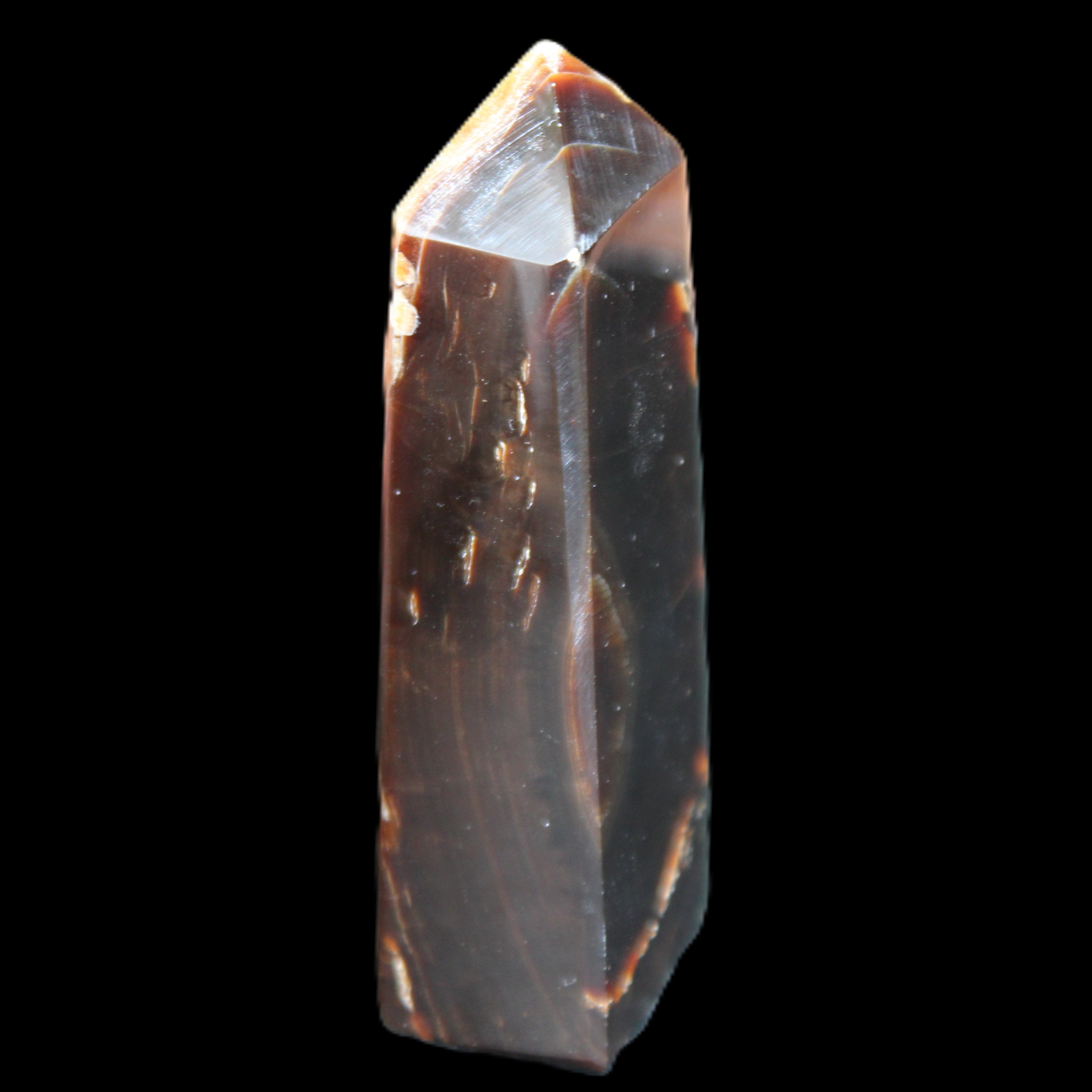 Chocolate Calcite obelisk 93*33mm 177g in UV light - Rocks and Things Store