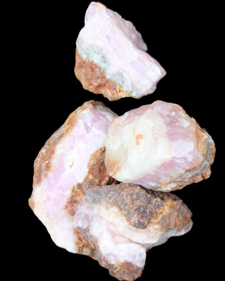 Pink Aragonite with ironstone 4 stones 40-58mm 175g in UV light - Rocks and Things Store