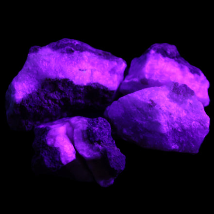 Pink Aragonite with ironstone 4 stones 40-58mm 175g in UV light - Rocks and Things Store