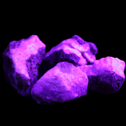 Pink Aragonite with ironstone 4 stones 40-58mm 175g in UV light - Rocks and Things Store