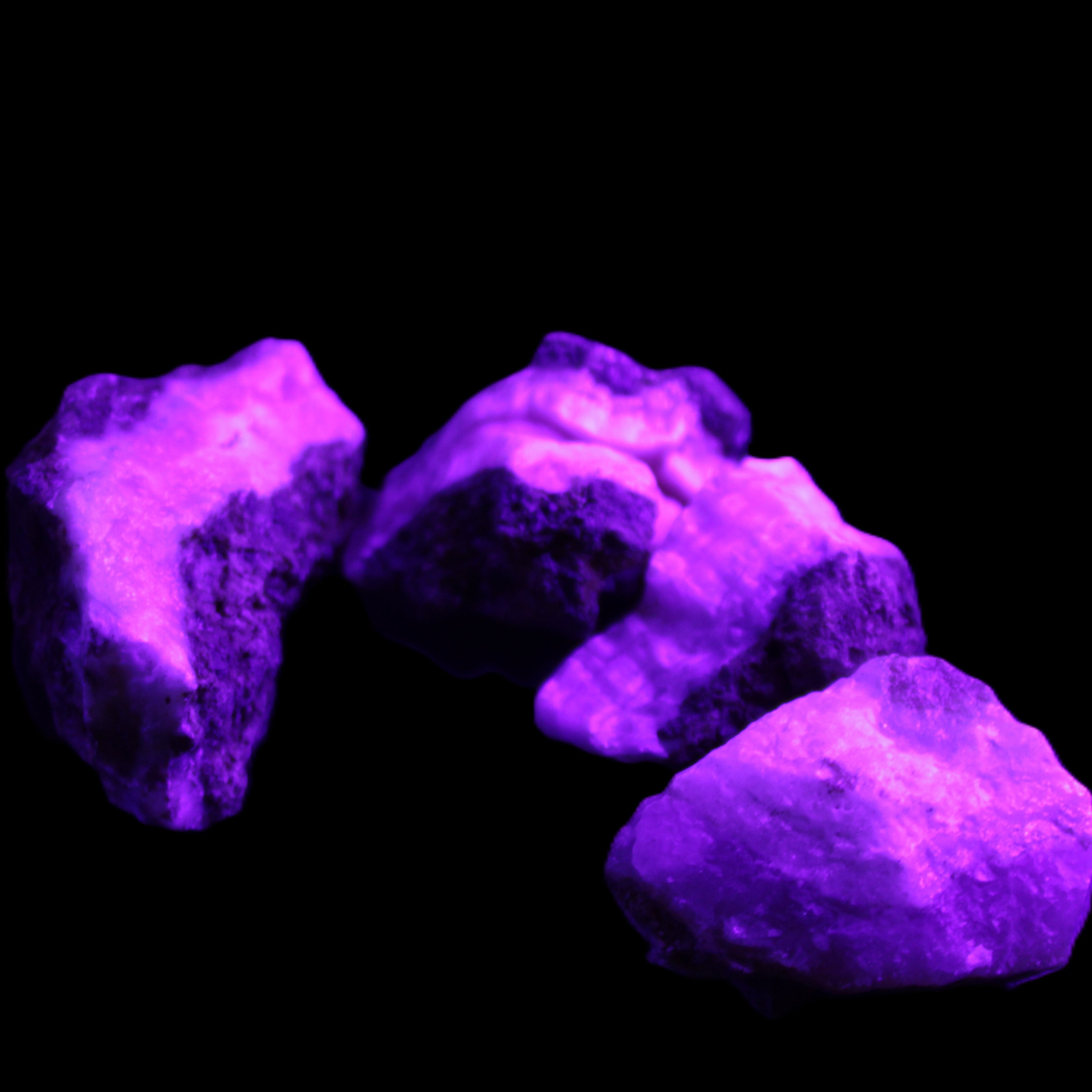 Pink Aragonite with ironstone 4 stones 40-58mm 175g in UV light - Rocks and Things Store